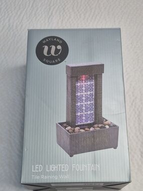 Wayland Square Zen Wall Fountain LED Illuminated Wall Mounted, Rectangular